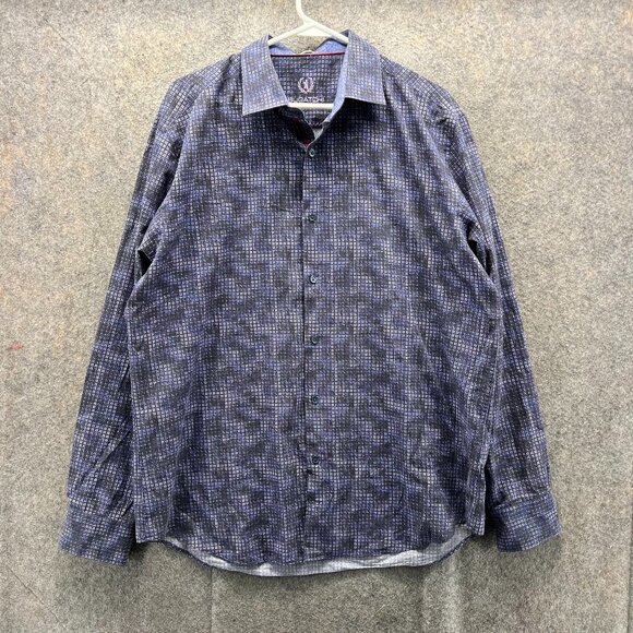 Bugatchi Shirt Men XL Blue Button Down Preppy Dress Shaped Fit Classic Geometric - Picture 1 of 10